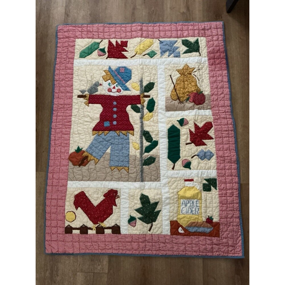 Fall Scarecrow Applique Quilt Wall Hanging Apple Cider Harvest Country 37x50